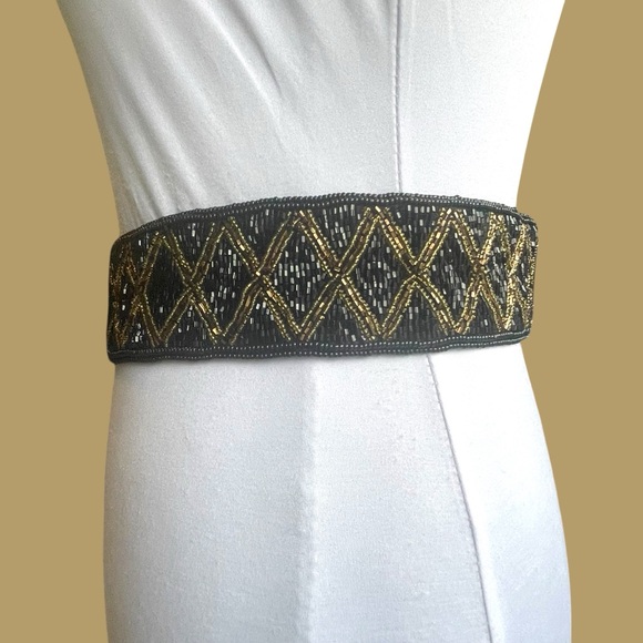 Vintage Beaded Wide Oversized Statement Belt Size S - Picture 5 of 17